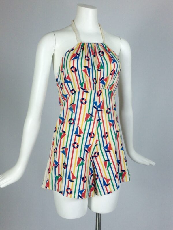 1930's nautical themed novelty print cotton playsuit