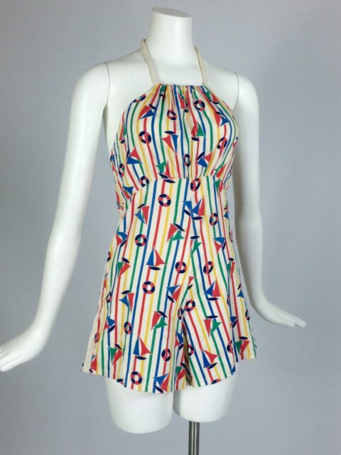 1930's nautical themed novelty print cotton playsuit