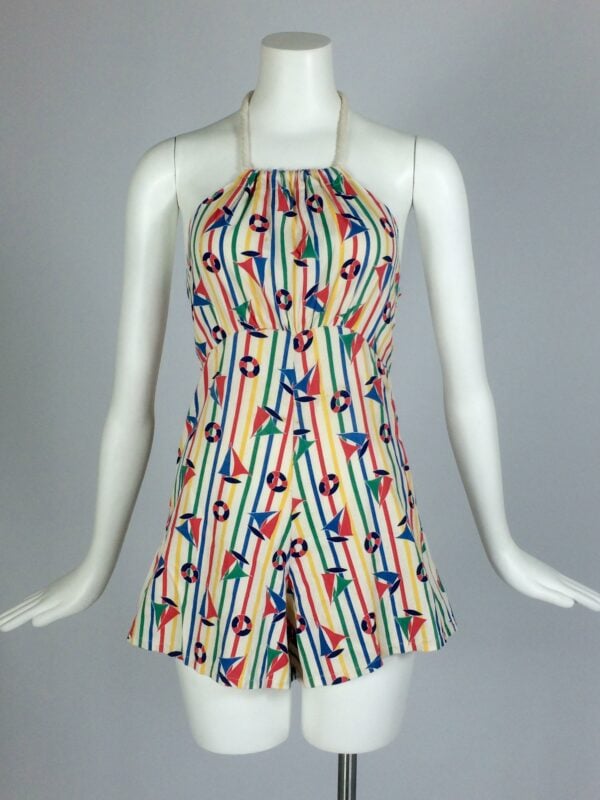 1930's nautical themed novelty print cotton playsuit