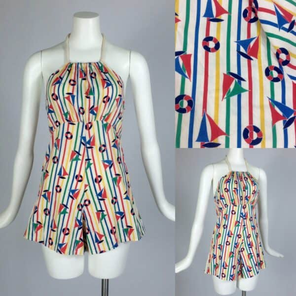 1930's nautical themed novelty print cotton playsuit